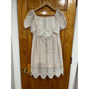 Chicwish Women’s Small White Lace Off Shoulder Dress Short Sleeve Lined Mini